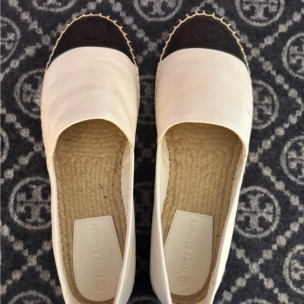 Tory Burch Cream and Black Espadrilles